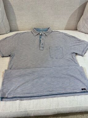 Faherty Light Blue & White Striped Polo with Chest Pocket